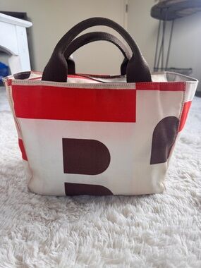 Vintage Bally canvas Tote Bag with Red, Brown & Cream printing